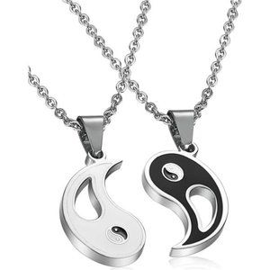 2pcs Stainless Steel Yin Yang Pendant Necklace for Men Women Puzzle Necklace